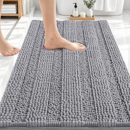 OLANLY Thick Bathroom Rugs 30x20, Soft Chenille Striped Bath Rugs, Grey