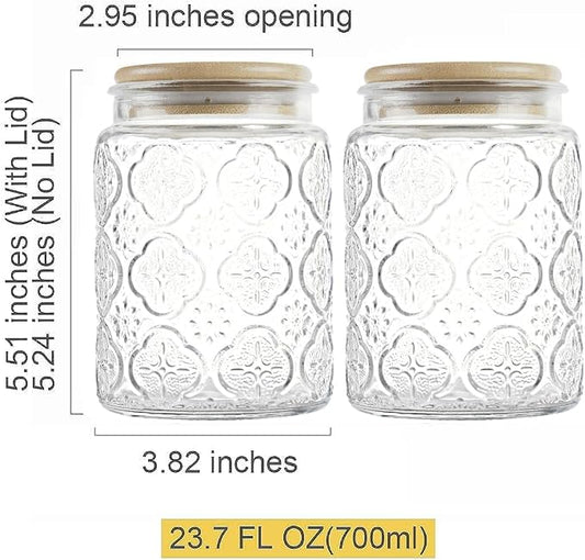 Custde Glass Storage Jars With Airtight Lid, 23.7oz Canister For Kitchen Counter with Bamboo Lid, brown sugar, candy, coffee, cookie, salt, tea,pantry cute Jar (Begonia Flowers*2)