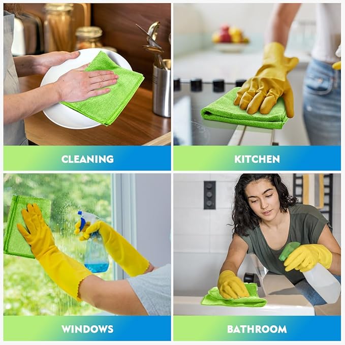 HOMEXCEL Green Microfiber Cleaning Cloth 12 Pack, 12.5 x 12.5 inch Microfiber Towels for Cars, Ultra Absorbent Car Washing Cloth, Lint Free Streak Free Cleaning Rags for Car, Kitchen, and Window