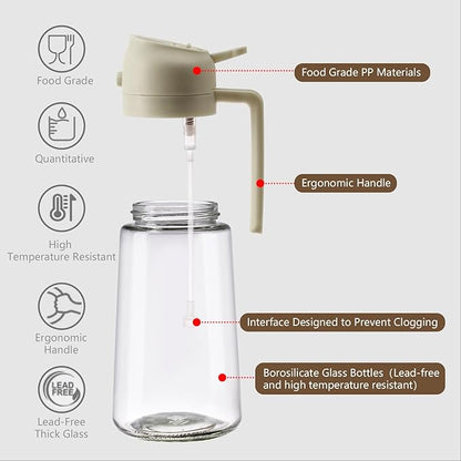 SWEET VIEW 2PCS Oil Sprayer for Cooking, 16oz/470ml Glass Oil Dispenser/Pour Bottle, Kitchen Accessories, Kitchen Gadgets for Air Fryer, Salad, BBQ, with Stickers (Black,White)