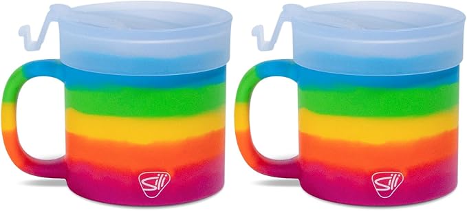 Silipint 16oz Silicone Coffee Mug Tumbler with Flip Lid – Unbreakable Dishwasher Safe Microwave Oven & Freezer Compatible – Non-Toxic Reusable Cup for Coffee Tea or Cold Drinks, Prism - Pack of 2