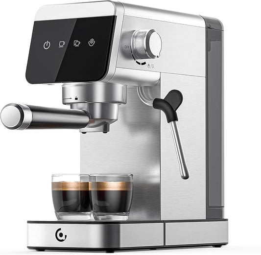 AMZCHEF Espresso Machine 20 Bar, Compact Coffee Maker with LED Touch Screen & Milk Frother, Brushed Stainless Steel Housing Espresso Maker for Home & Office, Coffee Machine for Cappuccino, Latte