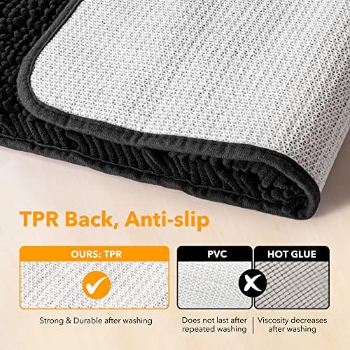 Yeaban Chenille Black Bathroom Rug 17"x24", Non-Slip Rubber Backing