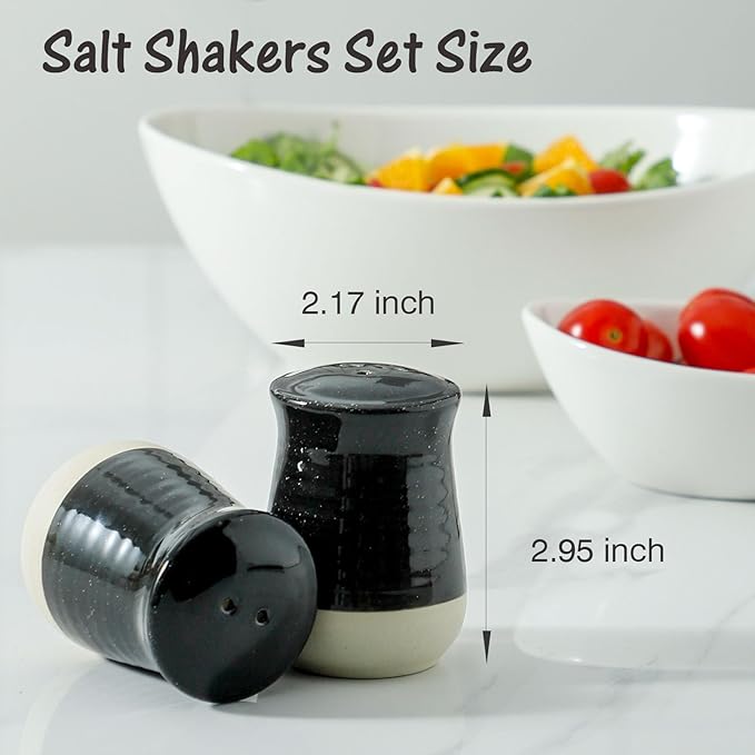 Hasense Salt and Pepper Shakers Set, Ceramic Salt Pepper Shaker for Kitchen, Black Farmhouse Decor Salt Container, Perfect for Cooking, Dining, Camping, BBQ