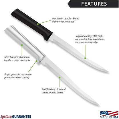 Rada Cutlery Carver Boning Knife (W208), 6.63" Stainless Steel Blade, Black Handle, Pack of 2
