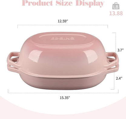 EDGING CASTING Enameled Cast Iron Oval Dutch Oven Pot with Lid, Dutch Oven for Sourdough Bread Baking, Bread Oven, Bread Dutch Oven, Oval Bread Pan, 7qt, Pink