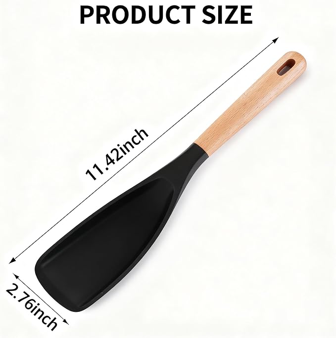 Cooking Spoon for Nonstick Cookwares,Cedar and Ash Spoon, Multifunction Spatula Cooking Spoon, Perfect Silicone Spoon for Mixing, Scoop, and Scrape(BLACK)