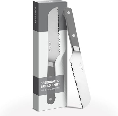 Misen Serrated Bread Knife - High-Carbon Japanese AUS8 Steel - Perfect for Soft Foods, Bread, Pastries, and Fruits - Verstatile Slicer, Razor-Sharp Edge, Durable Blade, Ergonomic Handle - 5", Gray