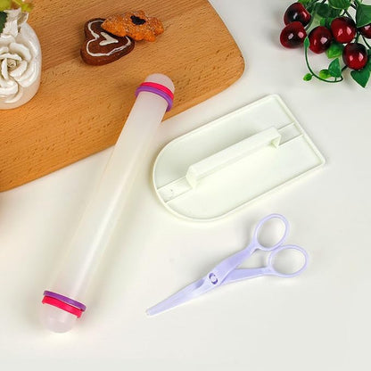ScivoKaval Marshmallow Fondant Cake Decorating Hand Tool 12 Pcs 5 Sets Sugarcraft Gumpaste Icing Smoother Rolling Pin Trimmer Cutter Embosser Flower Scissor Modelling Accessories Supplies Kit Pink
