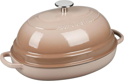EDGING CASTING Enameled Oval Cast Iron Dutch Oven Pot with Lid, Bread Dutch Oven for Sourdough Bread Baking, Dutch Oven Bread, Bread Oven, 6QT, Mocha