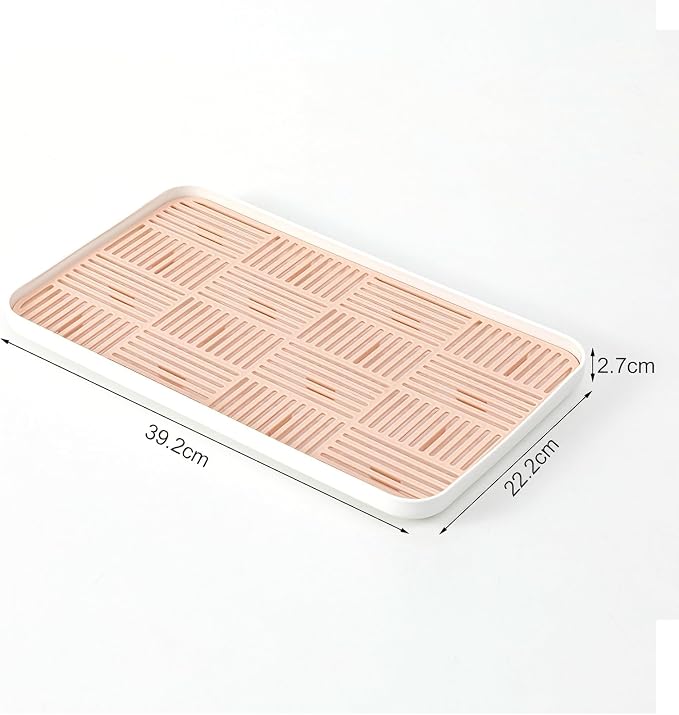 2-in-1 Kitchen Sink Caddy Organizer with Plastic Drain Grate, Double-Layer Drain Sponge Soap Holder & Food Fruit Vegetable Drain Tray for Sink Countertop Home Kitchen Restaurant Hotel, Pink (1 Pack)
