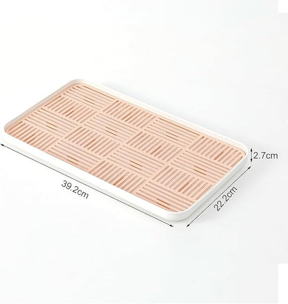 2-in-1 Kitchen Sink Caddy Organizer with Plastic Drain Grate, Double-Layer Drain Sponge Soap Holder & Food Fruit Vegetable Drain Tray for Sink Countertop Home Kitchen Restaurant Hotel, Pink (1 Pack)