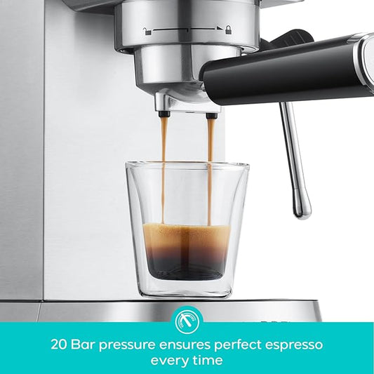 CASABREWS CM5418 Espresso Machine 20 Bar, Compact Espresso Maker with Steam Milk Frother, Stainless Steel Coffee Machine with 34oz Removable Water Tank for Cappuccino, Small Latte Machine, Silver