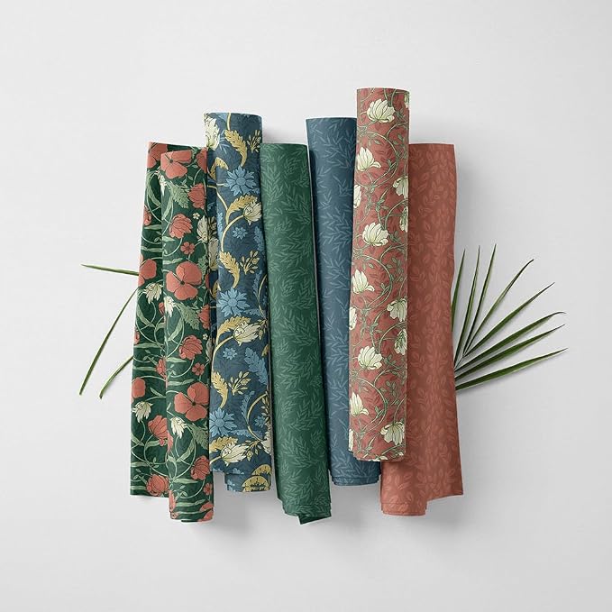 Floral Patchwork Fabric Panel 100x155 cm – 100% Cotton Satin, 6 Coordinated Botanical Prints on One Continuous Sheet (Vintage Botanica, 6pcs 50x50cm)