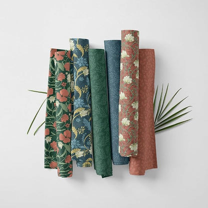 Floral Patchwork Fabric Panel 100x155 cm – 100% Cotton Satin, 6 Coordinated Botanical Prints on One Continuous Sheet (Vintage Botanica, 6pcs 50x50cm)