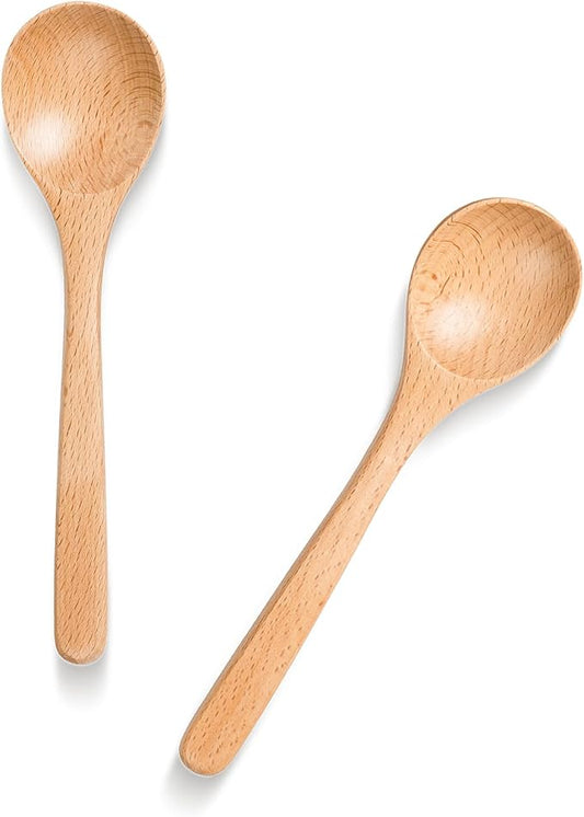 2 PCS Wooden Spoons for Eating, 7 inch Wooden Honey Spoons for Tea, Wood Teaspoons for Stirring Coffee, Beech Wood Table Spoon for Cooking, Small Serving Spoon for Soup, Desserts & Cereal