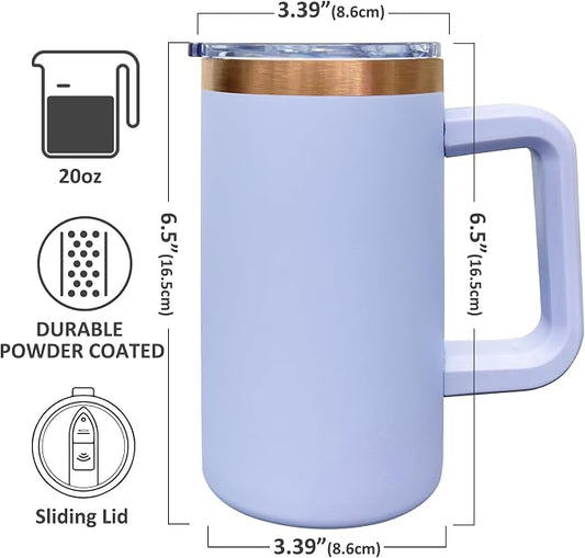 20 oz Insulated Coffee Mug with Lid, Stainless Steel Coffee Tumbler Bulk, Double Wall Vacuum Travel Mug with Handle, Leakproof Powder Coated Coffee Cups for Hot and Cold Drinks (Lilac,8 pack)