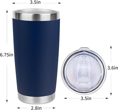 20oz Stainless Steel Tumbler Bulk with Lid, Travel Mug - Double Wall Vacuum Powder Coated Cup - Navy Blue, 12 Pack