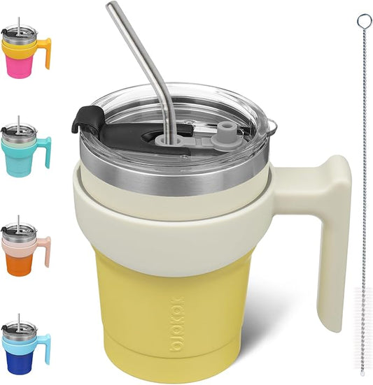 BJPKPK 10oz Stainless Steel Double Wall Insulated Tumbler With Handle And Straw Lid,Lemon