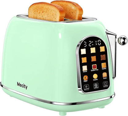 Mecity Toaster 2 Slice, Touch Screen Wide Slot Retro Toaster For Breads Bagel Muffin Waffle, House Warming Gift New Home, 120V 825W, Light Green