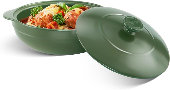 MINH LONG 3-Qt Porcelain Dutch Oven with Lid – Lead & Cadmium Free, Oven Safe to 482°F, Heat Retention, Clay Pot for Cooking on Gas & Infrared Cooktop, Use to Marinate, Cook, Bake, Refrigerate & Serve