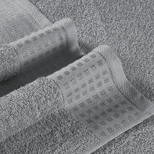 GLAMBURG 100% Cotton 2 Pack Oversized Bath Towel Set 28x55 Inches, Ultra Soft Highly Absorbant Compact Quickdry & Lightweight Large Bath Towels, Ideal for Gym Travel Camp Pool - Light Grey