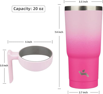 Konokyo 20 oz Tumbler with Handle and 2 Straw 2 Lid, Insulated Water Bottle Stainless Steel Vacuum Cup Reusable Travel Mug, Cherry
