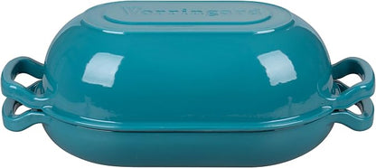 VORRINGARD Enameled Cast Iron Sourdough Bread Oven, Dutch Oven, Loaf Cast Iron Bread Pan for Homemade Bread Baking, Meatloaf Pan with Lid, 5QT, Bluegreen