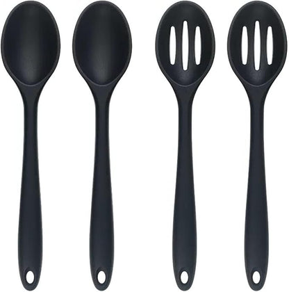 4 Pcs 10.8 Inch Large Silicone Spoons for cooking,Contain 2 Pcs Slotted Spoons Heat Resistant Spoons, Mixing Spoons for Kitchen Cooking Baking Stirring Mixing Tools