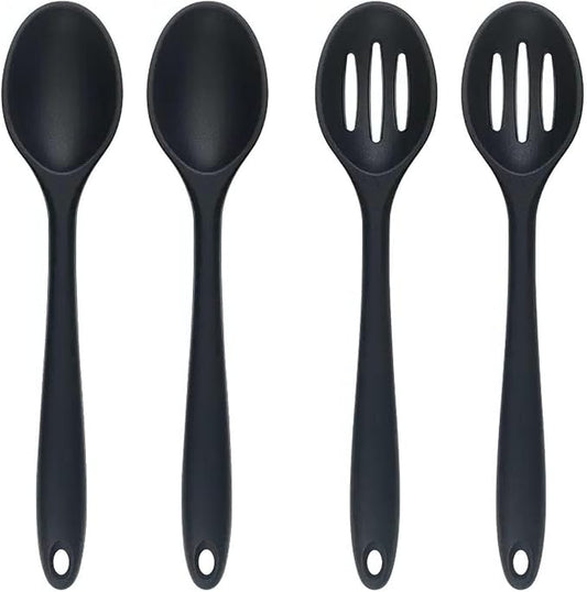 4 Pcs 10.8 Inch Large Silicone Spoons for cooking,Contain 2 Pcs Slotted Spoons Heat Resistant Spoons, Mixing Spoons for Kitchen Cooking Baking Stirring Mixing Tools
