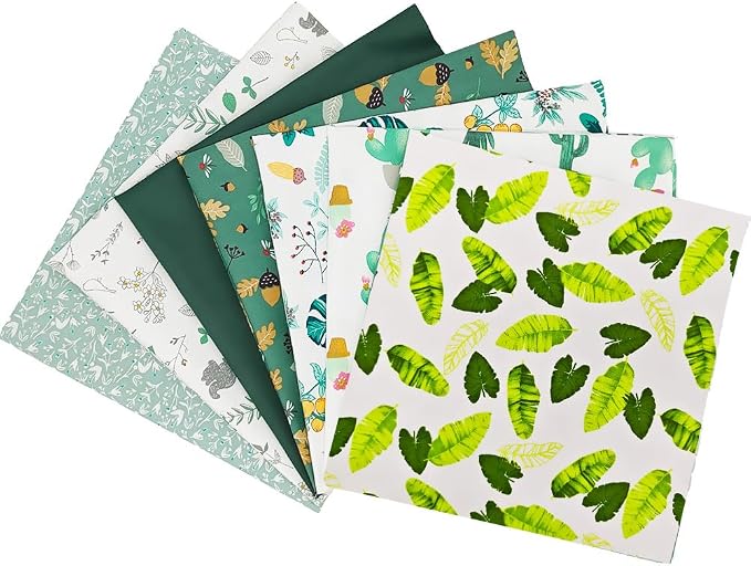 7 pcs/lot Fabric Bundles Top Cotton 19.69" x 19.69" (50cm x 50cm) Quilt, Pre-Cut Squares Sheets for Patchwork Sewing Quilting Crafting, Green Floral.