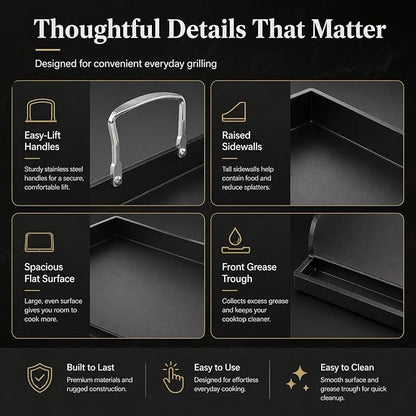Griddle for Gas Grill, Cast Iron Griddle for Gas Grill & Stove Top, 17"x13" Flat Top Griddle Nonstick Grill Griddle Plate for Charcoal Outdoor Camping Cooking for Blackstone Style Flat Top Grill