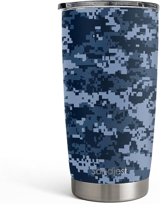 SANDJEST Camo Tumbler 20oz Stainless Steel Insulated, Camouflage Travel Coffee Cup, Gifts for Men Women, Hunting Lovers, Birthday Christmas