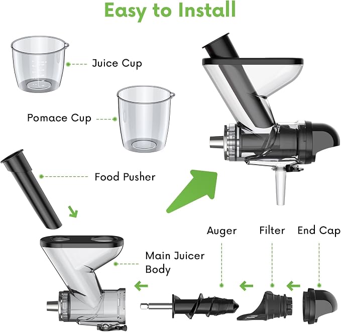 FOCOllK Masticating Juicer Attachment for KitchenAid Stand Mixer - Cold Press Dual Feed Chute Accessory, Slow Juicing Parts for Fruits & Vegetables
