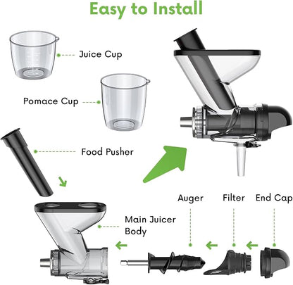 FOCOllK Masticating Juicer Attachment for KitchenAid Stand Mixer - Cold Press Dual Feed Chute Accessory, Slow Juicing Parts for Fruits & Vegetables