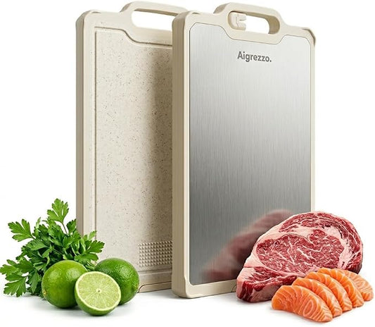 Titanium Cutting Board, 16x11x0.9 inch Non-Slip Chopping Board with Knife Sharpener, Dual-Sided Titanium & Wheat Straw PP, Anti-Spill Edge, Dishwasher Safe，Rectangular