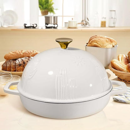 Flavehc Bread Oven Cast Iron Bread Dutch Oven with Cloche Lid for Bread Baking White Enameled Cast Iron Bread Oven with Dome Lid for Sourdough, 9.8 Inches