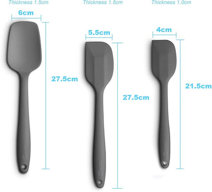 Silicone Spatula 3‑Piece Set Heat Resistant 600°F Non‑Stick Rubber Spatulas with Stainless Steel Core ALLWIN HOUSEWARE Large Spatula, Spoonula & Mini Spatula for Cooking & Baking, Grey