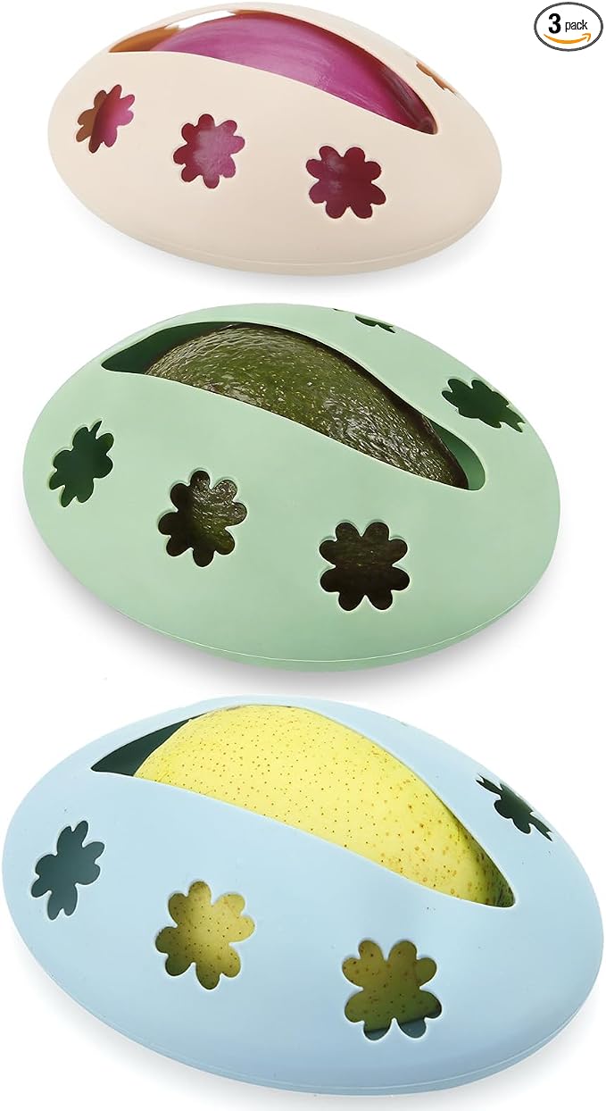 Emptycolor 3 Pack Reusable Silicone Fruit Covers – Avocado Saver, Lemon Keeper & Onion Storage Cover for Fridge | BPA-Free Silicone Food Covers Produce Saver for Fruit Storage