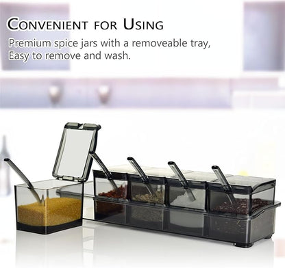 V·RESOURCING Clear Seasoning Box, 5 Pieces Clear Seasoning Storage Container for Spice Salt Sugar Cruet,Condiment Jars with Spoons