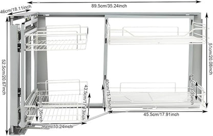 Gdrasuya10 Stainless Steel Blind Corner Cabinet Pull Out Organizer, 2 Tier Corner Pull Out Cabinet Steel Slide Out Organizer Kitchen Deep Cabinet Storage Organizer Shelf for 16" Left Opening Door
