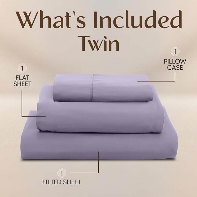 Utopia Bedding Twin Sheet Set – 3 Piece Bed Sheets for Twin Size Bed, Soft and Breathable Microfiber, Includes 1 Fitted Sheet, 1 Flat Sheet and 1 Pillowcase – Oeko Tex (Lavender)