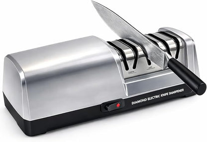 Electric Knife Sharpener for Kitchen, 3-Stage Professional Kitchen Knife Sharpener with 15° Precision Angle Guide, Fast & Portable Stainless Steel Grinding Tool for Sharpening, Repairing & Polishing