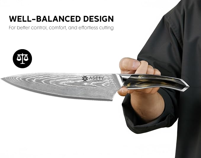 ASETY Damascus Knife Set 3 PCS: Ultra-Sharp Professional Chef Knife Set, Japanese Kitchen Knives with VG10 Steel Core, Full Tang Resin Handle, Elegant Box for Men Women, Fathers day