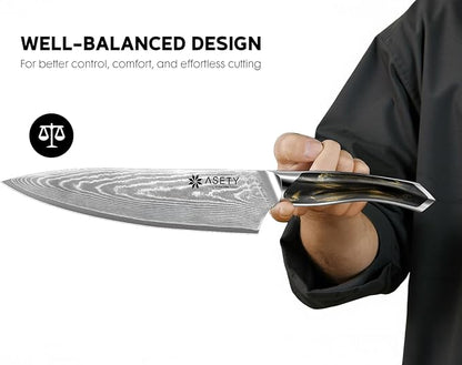 ASETY Damascus Knife Set 3 PCS: Ultra-Sharp Professional Chef Knife Set, Japanese Kitchen Knives with VG10 Steel Core, Full Tang Resin Handle, Elegant Box for Men Women, Fathers day