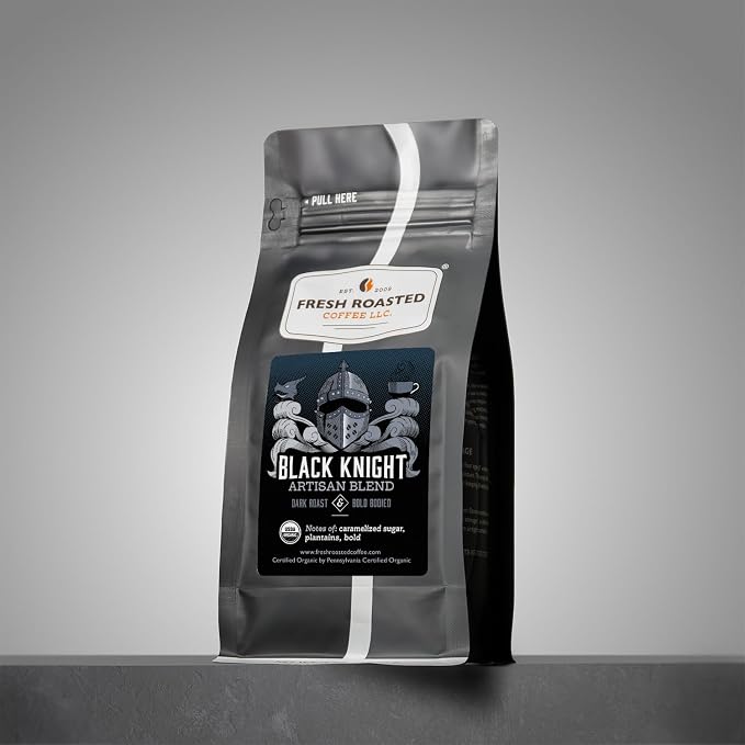 Fresh Roasted Coffee, Organic Black Knight Whole Bean Coffee, Dark Roast, USDA Organic, Kosher, 12 oz