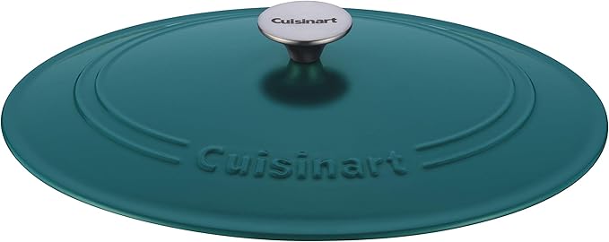 Cuisinart Chef's Classic Enameled Cast Iron Dutch Oven with Lid, Porcelain Enameled Interior, Oven Safe, Induction Compatible, 7-Quart, Oval, Teal
