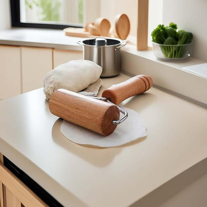 Stainless Steel & Beechwood Rolling Pin with Adjustable Thickness - Ergonomic Dumpling/Pasta Maker、Pizza, Kitchen Tool for Home Chefs, Dishwasher Safe & Rustproof Design (Y)