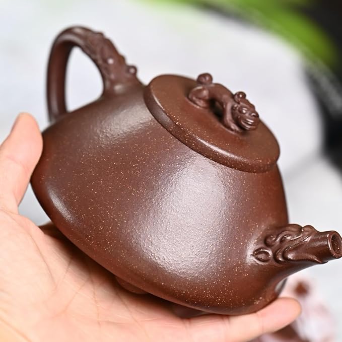 Handmade Zisha Teapot Set - Dragon Decorated Shi Piao Style, 300cc Teapot with 2x80cc Cups, Gift Box & Carry Bag, Purple Clay for Gongfu Tea