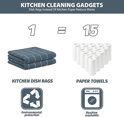 Nialnant 6 Pack Terry Kitchen Towels, Dish Cloths for Washing Dishes, 100% Cotton Reusable Cleaning Rag,Ultra Soft Absorbent, Quick Drying Dish Towels for Kitchen,12x12 Inches